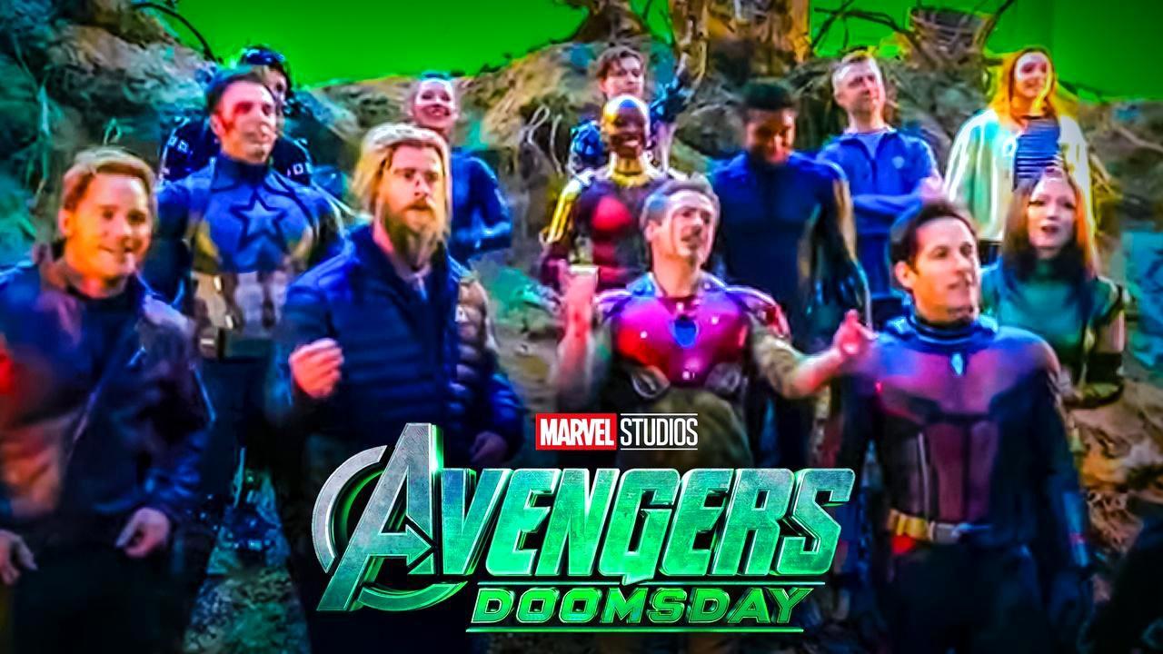 Avengers Doomsday logo, MCU superheroes on set