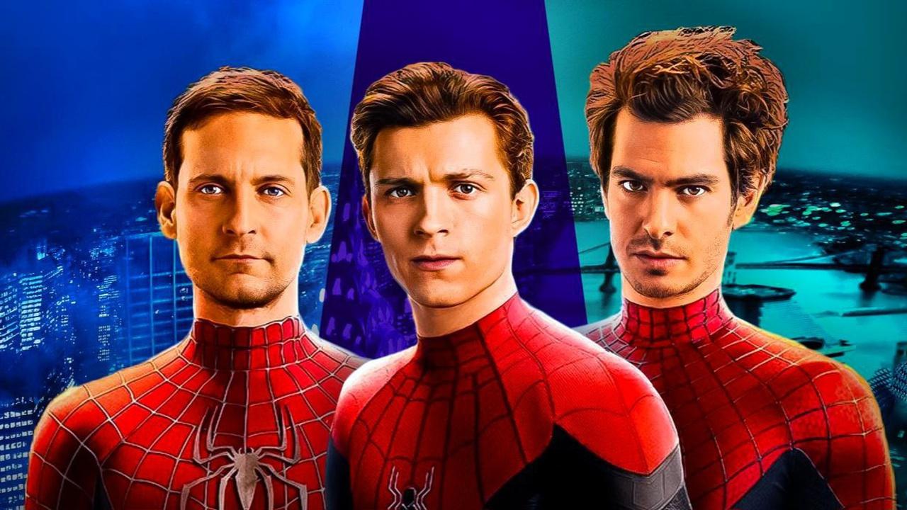 Live action Spider-Men played by Tom Holland, Tobey Maguire, and Andrew Garfield