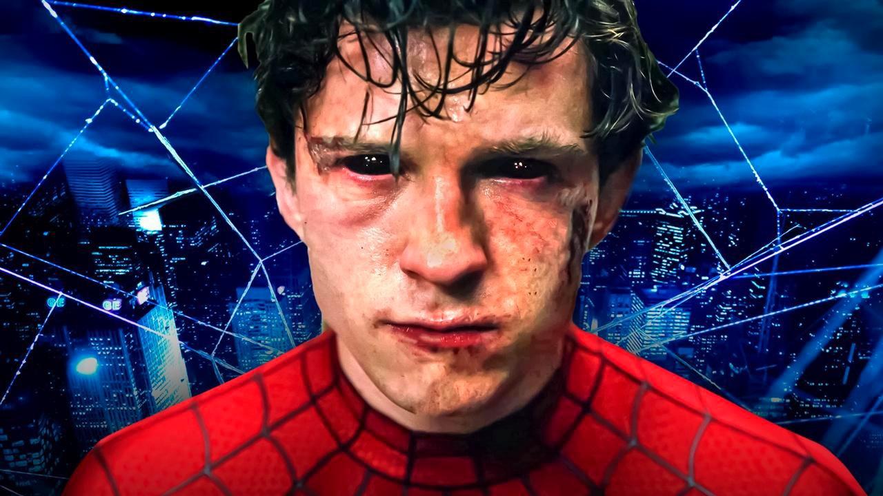 Tom Holland as Spider-Man. with black eyes in Spider-Man Brand New Day
