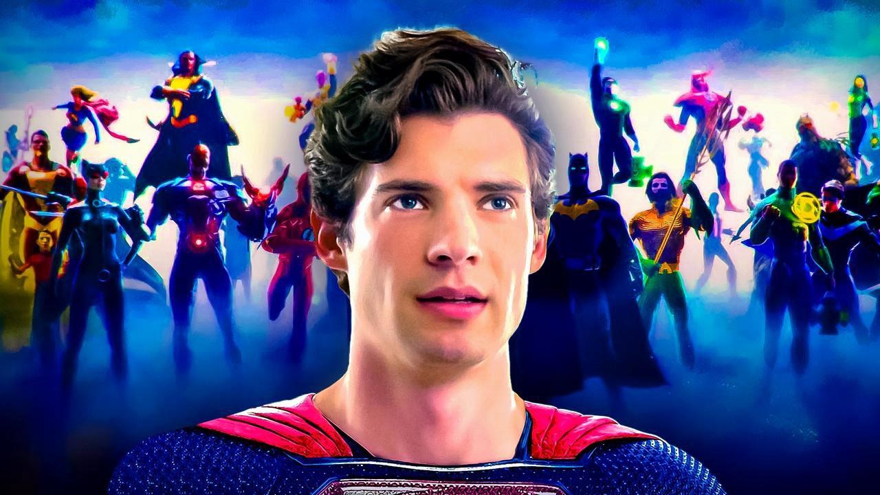 David Corenswet's Superman, Justice League Heroes in line together