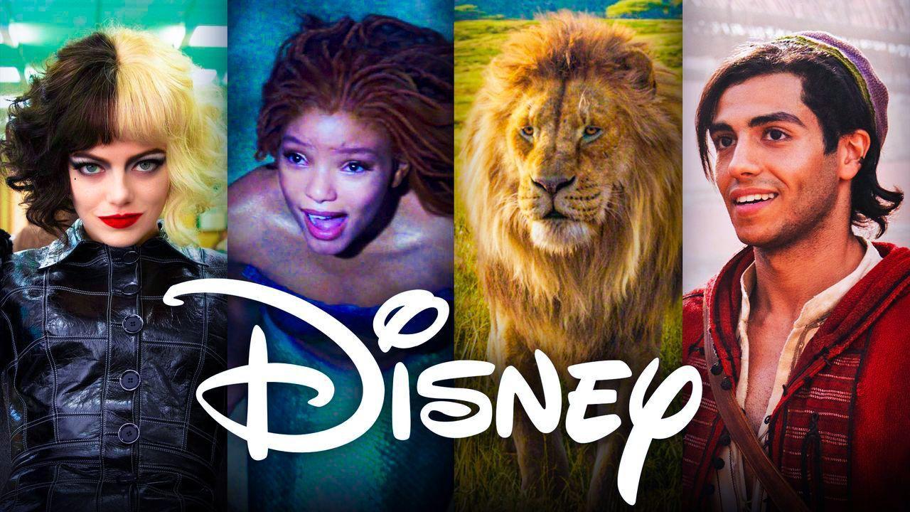 Disney live-action characters Cruella, Little Mermaid, Lion King, Aladdin