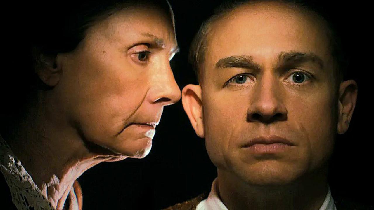 Laurie Metcalf as Augusta Gein and Charlie Hunnam as Ed Gein.