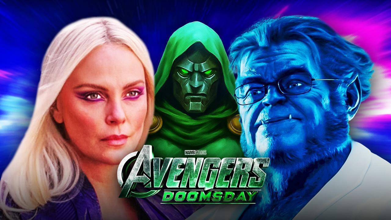 Charlize Theron Clea, Beast, Doctor Doom, Avengers Doomsday Logo