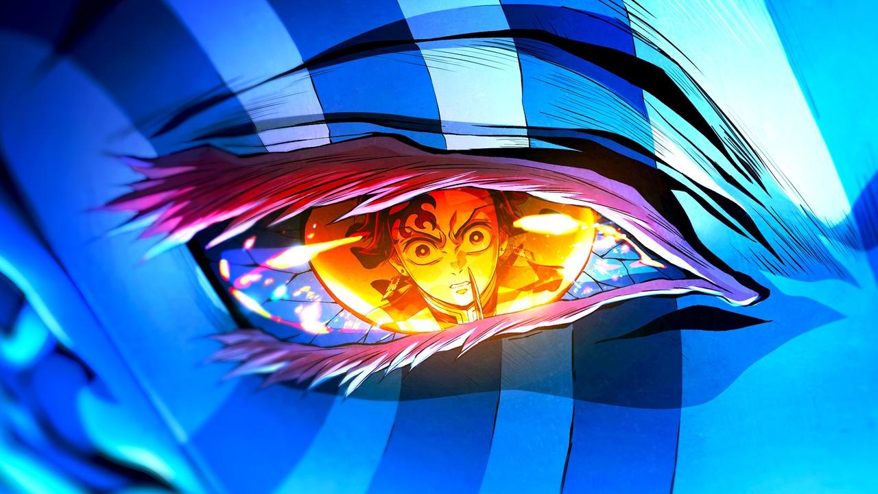 Demon Slayer anime character reflected in the eye of another.