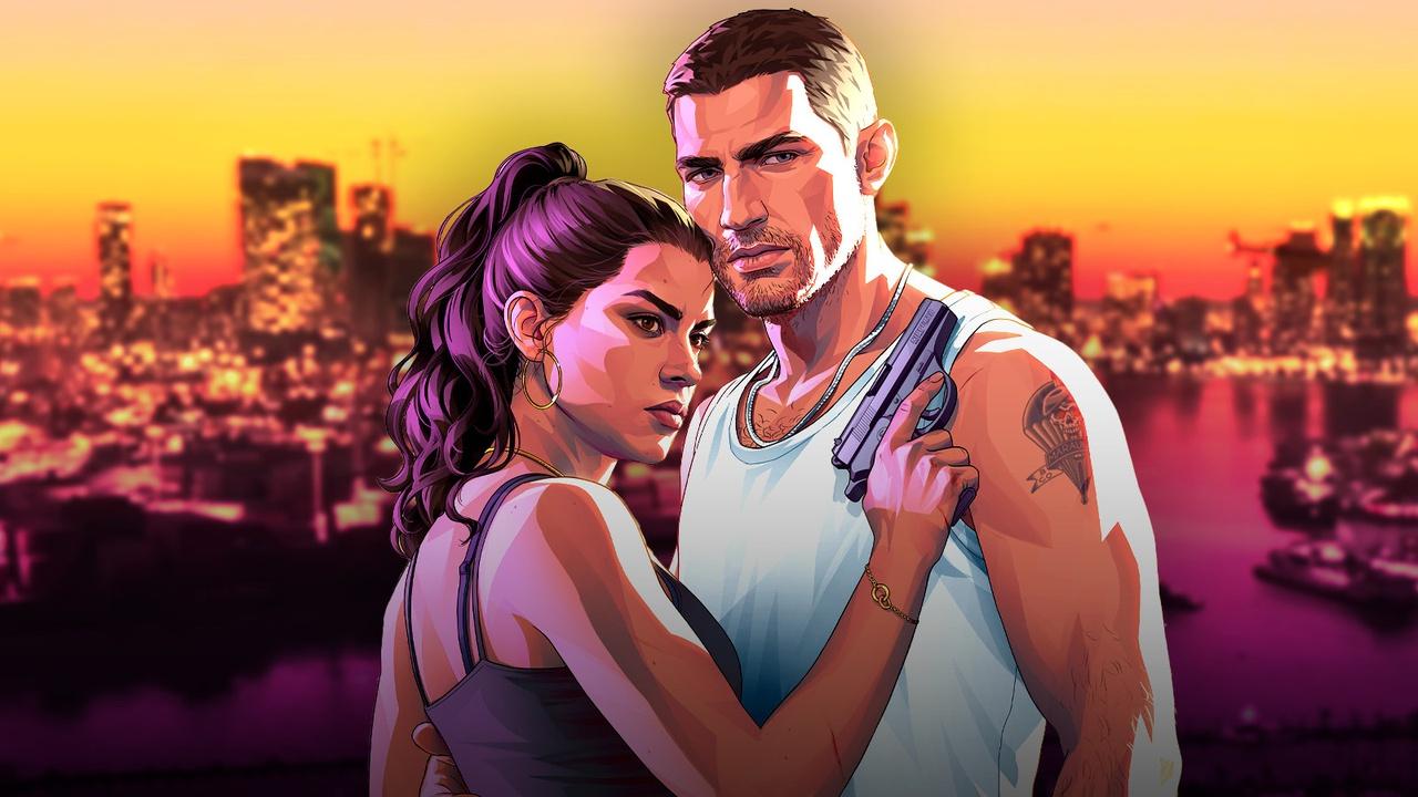 Lucinda and Jason in front of GTA 6 Vice City.