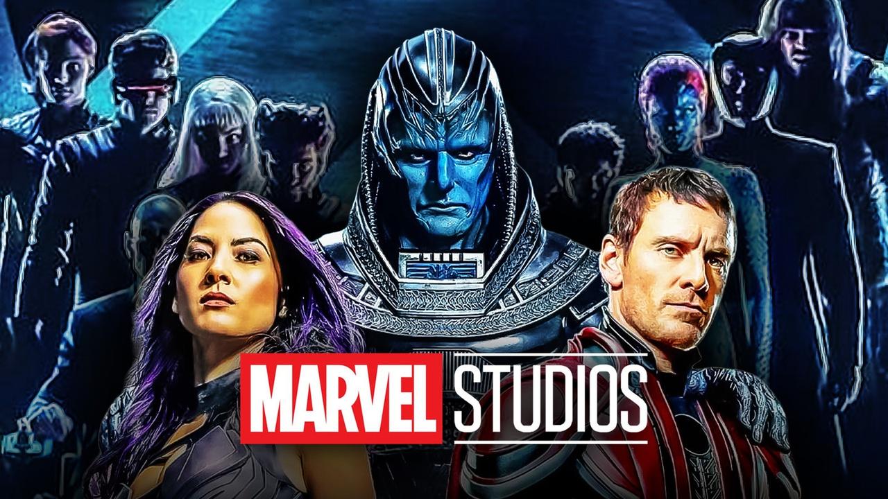 Apocalypse, Magneto, and Psylocke behind the Marvel Studios logo.
