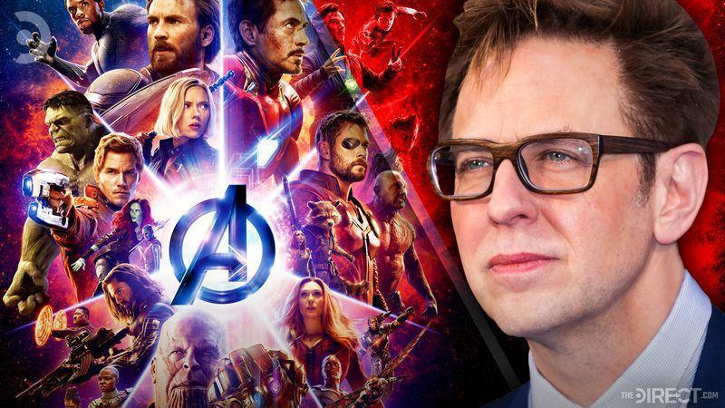 James Gunn with "Avengers: Endgame" poster