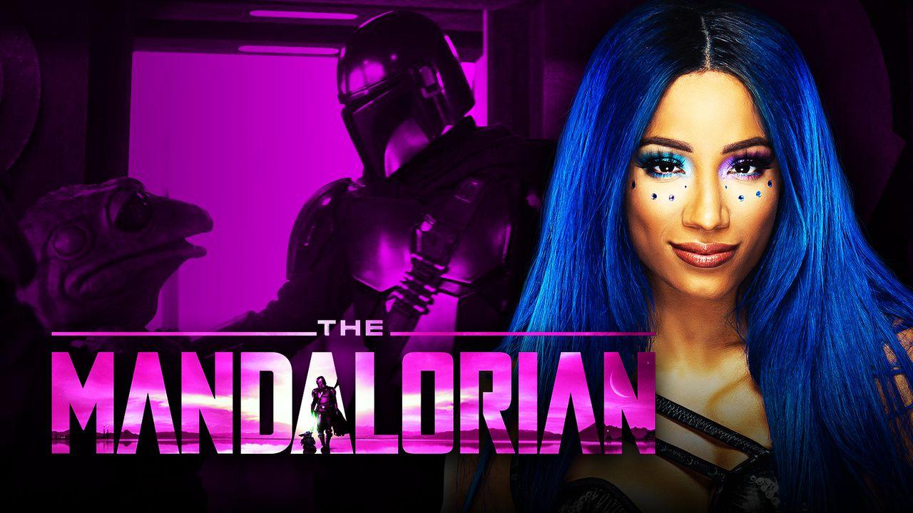 The Mandalorian logo, Sasha Banks, Mando and Frog Lady