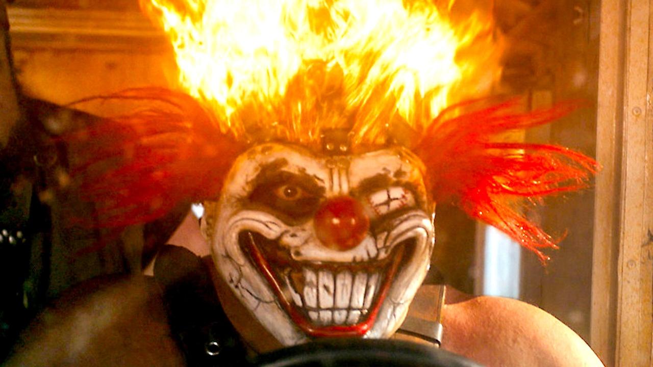 Twisted Metal clown head on fire