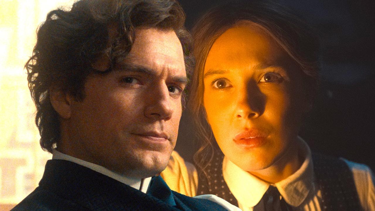 Henry Cavill and Millie Bobby Brown in Enola Holmes 3.