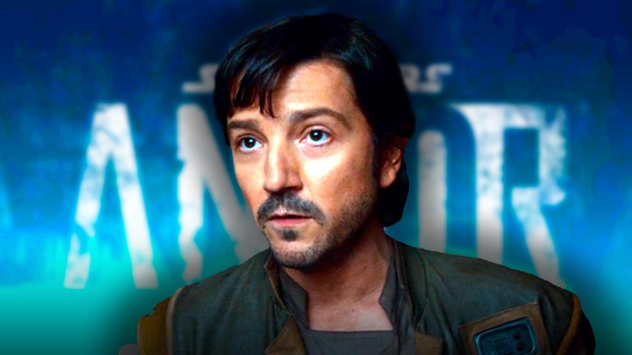 Diego Luna as Cassian Andor, Andor logo blurred out