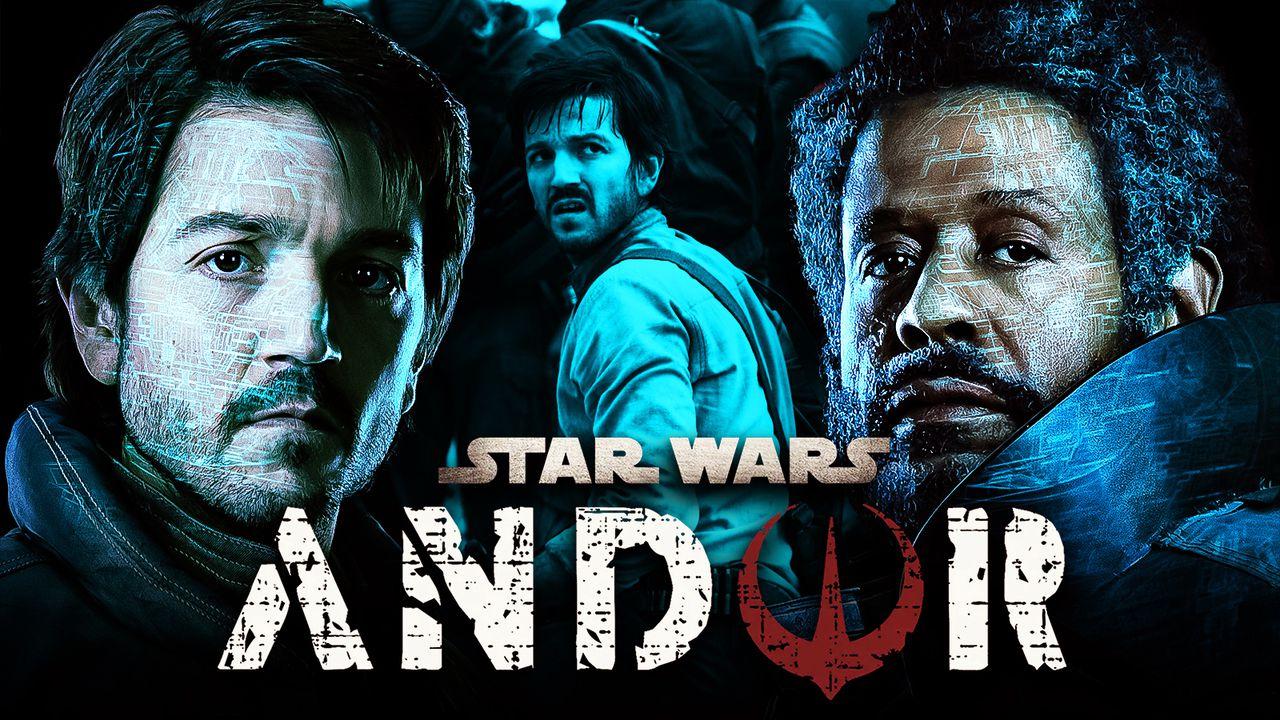 Andor logo, Forrest Whitaker as Saw Guerrera, Diego Luna as Cassian Andor