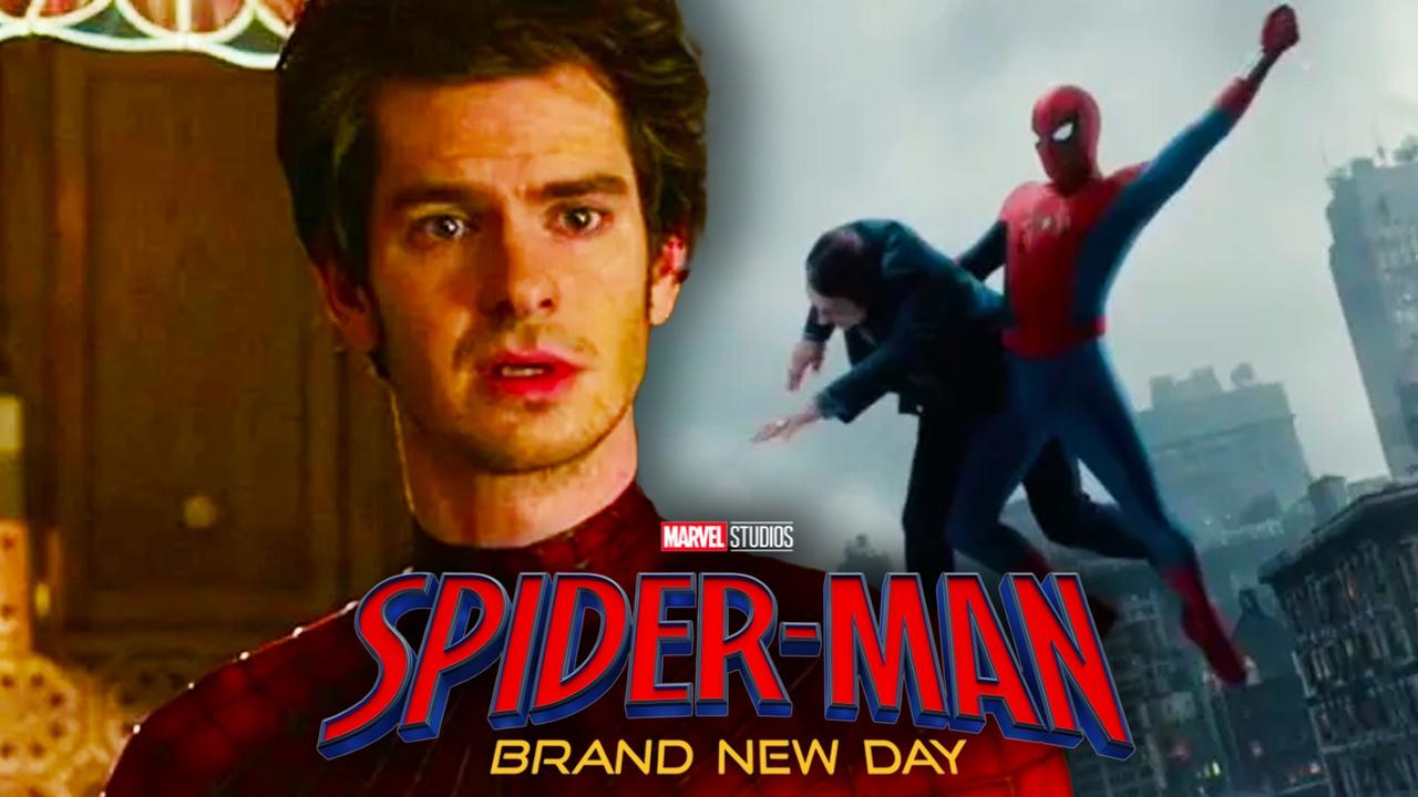 Andrew Garfield Spider-Man, Spider-Man saving Woman in Brand New Day.