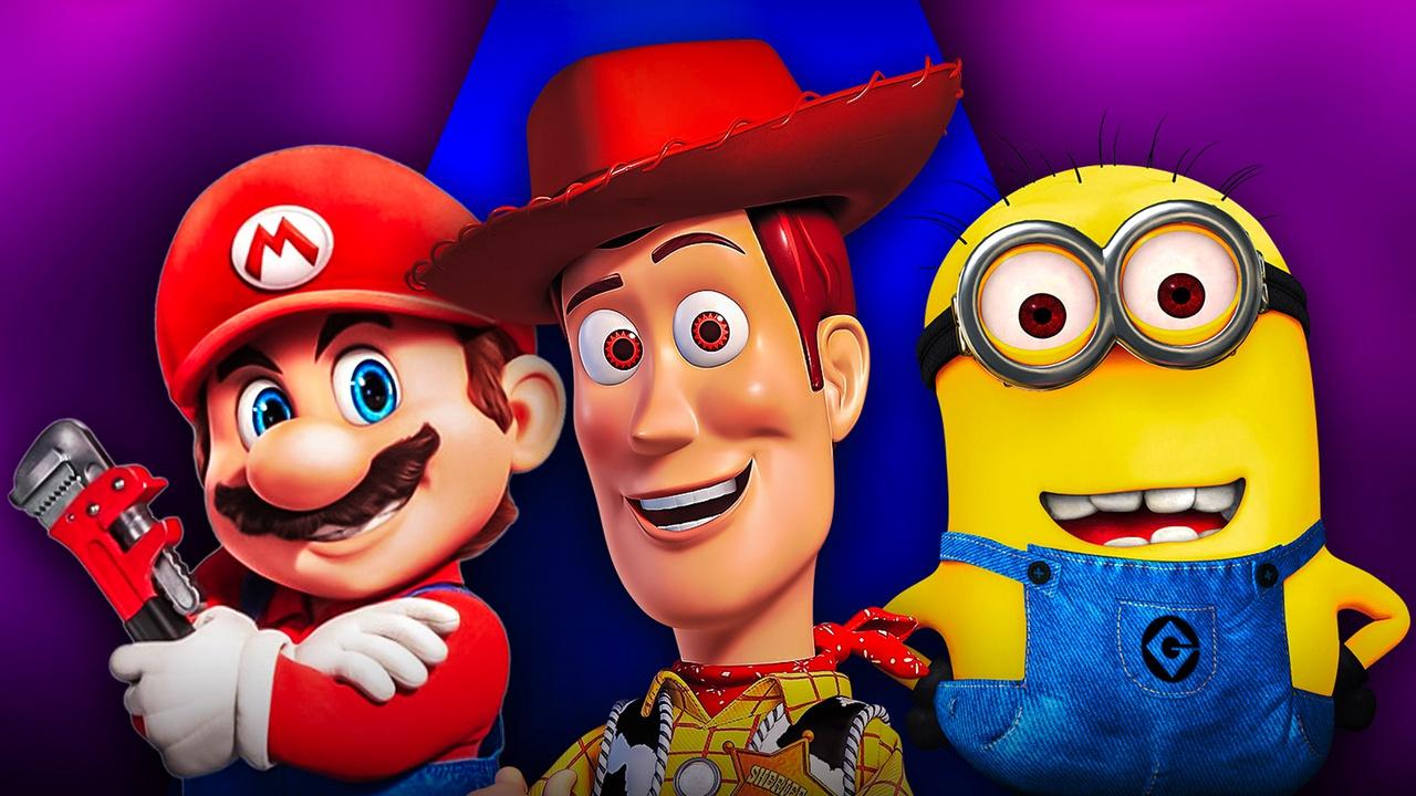 Mario from Super Mario movie, Woody from Toy Story 5, Minion from Despicable Me