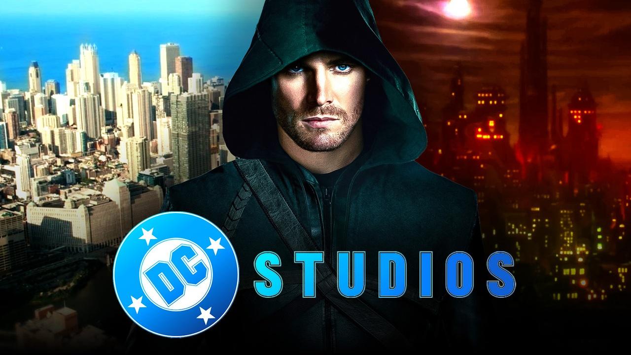 Stephen Amell as Oliver Queen, DC Studios logo.