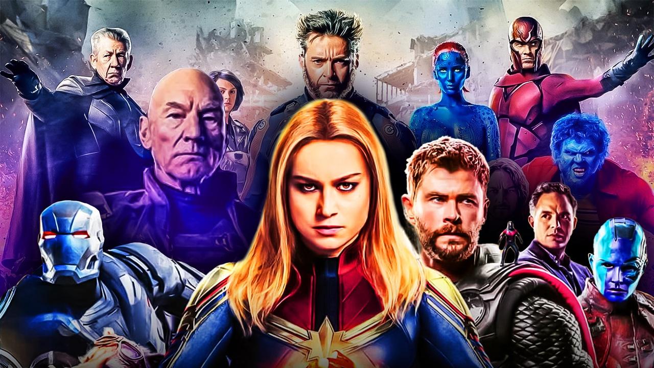 Avengers Endgame Characters in front of X-Men Characters