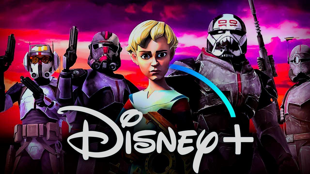 Star Wars the Bad Batch with omega, Disney Plus logo