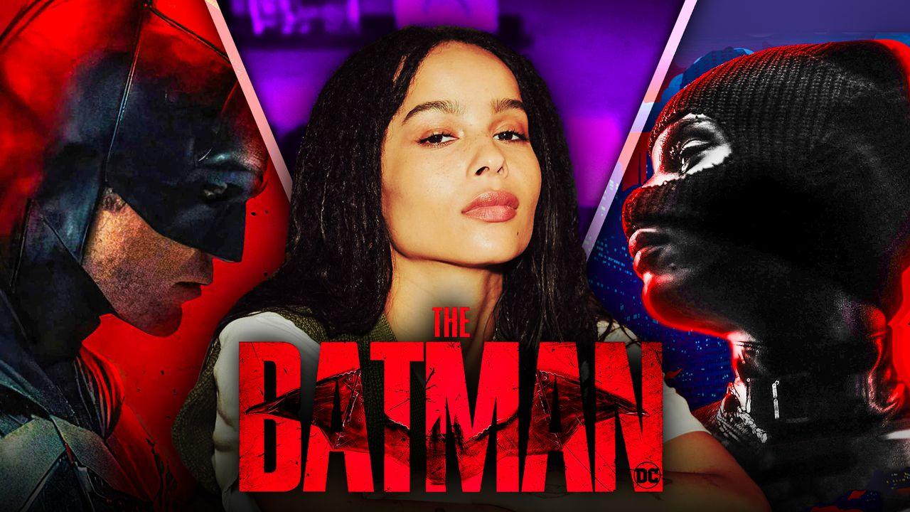 Robert Pattinson as Batman, Zoe Kravitz, Catwoman, The Batman logo