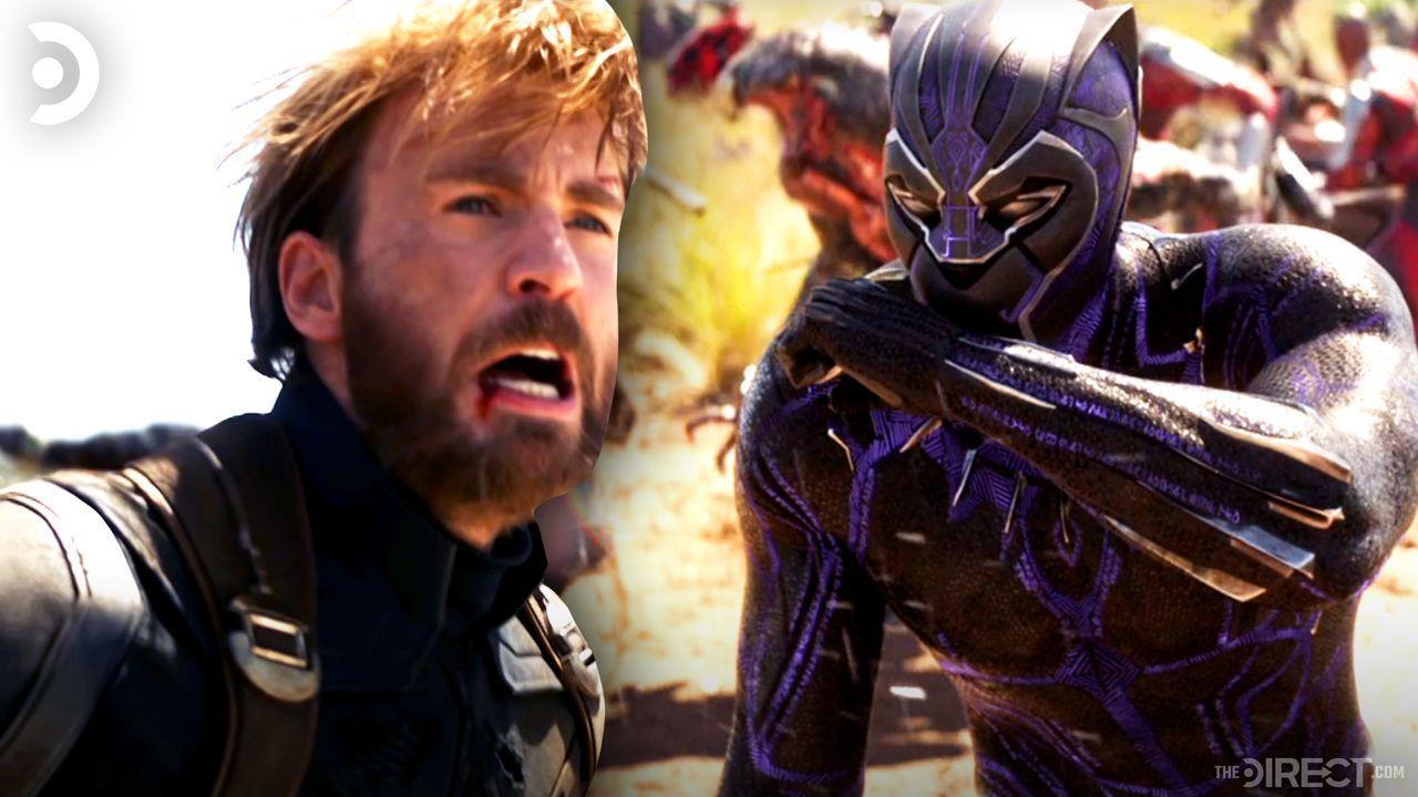 ニュー・アベンジャーズ／インフィニティ・ウォーのセット映像では、キャプテン・アメリカとブラックパンサーが並んで戦う様子が映る