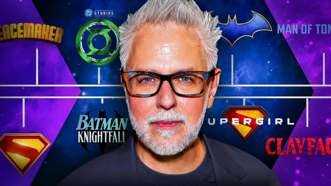 DC movies and shows slate including Batman, Superman, Supergirl, Peacemaker, Green Lantern, Clayface