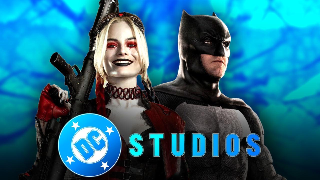 DC Studios logo, Margot Robbie as Harley Quinn, Ben Affleck as Batman