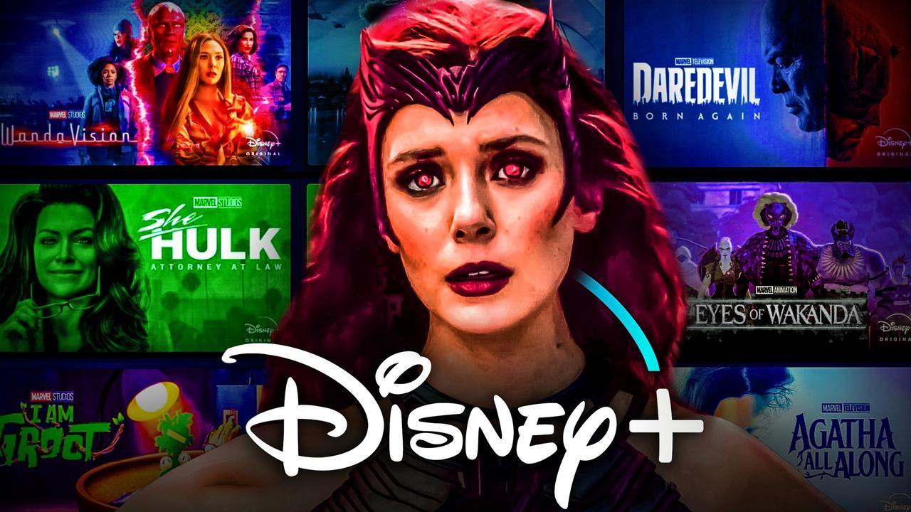 WandaVision Wanda, DIsney Plus logo, Marvel show posters