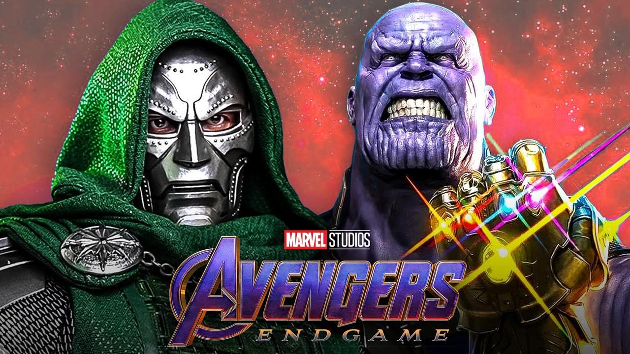 Doctor Doom, Avengers Endgame logo, Thanos.