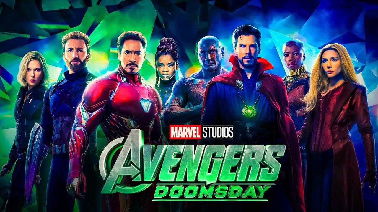 Avengers Doomsday main superheroes and stars; Doomsday logo