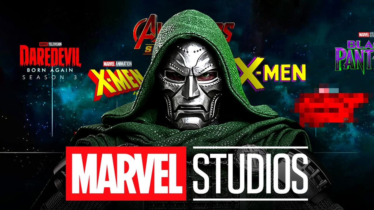Doctor Doom alongside Marvel Studios' film logos.