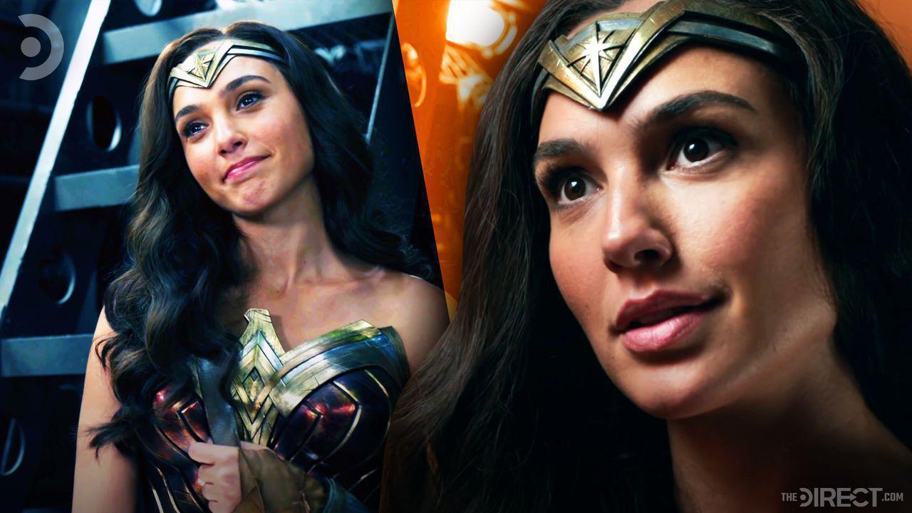 Gal Gadot as Wonder Woman smirking on left and another on the right