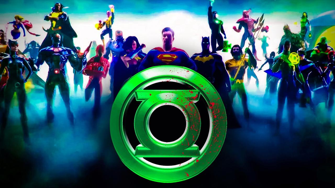 Green Lantern logo, DC Studios characters in background