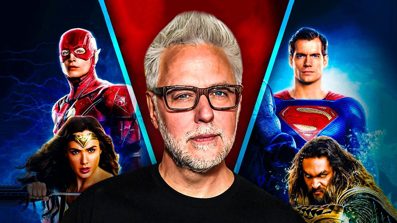 James Gunn with DCEU superheroes