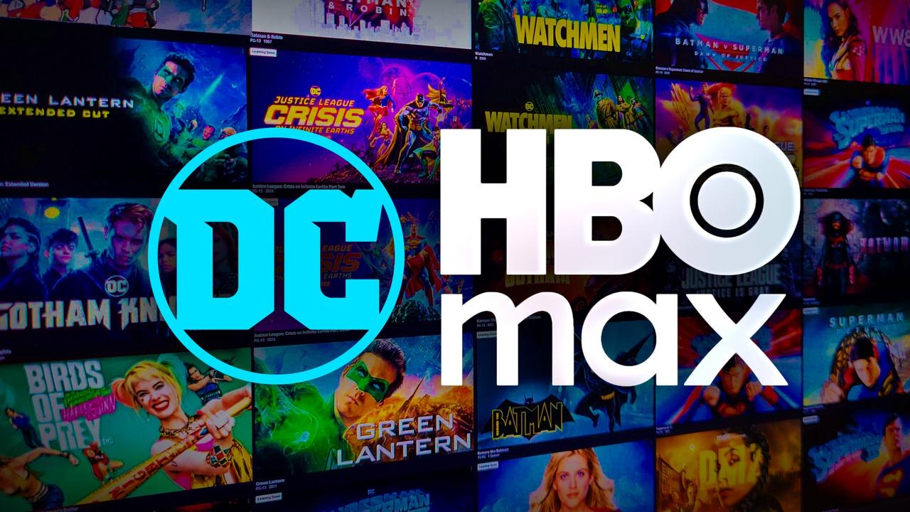 DC and HBO Max logos with DC superhero shows and movies in background