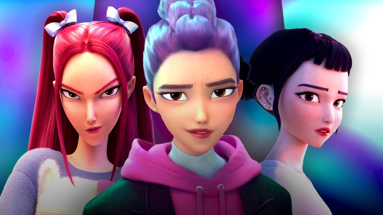 Mira, Rumi, and Zoey from Huntrix in KPop: Demon Hunters