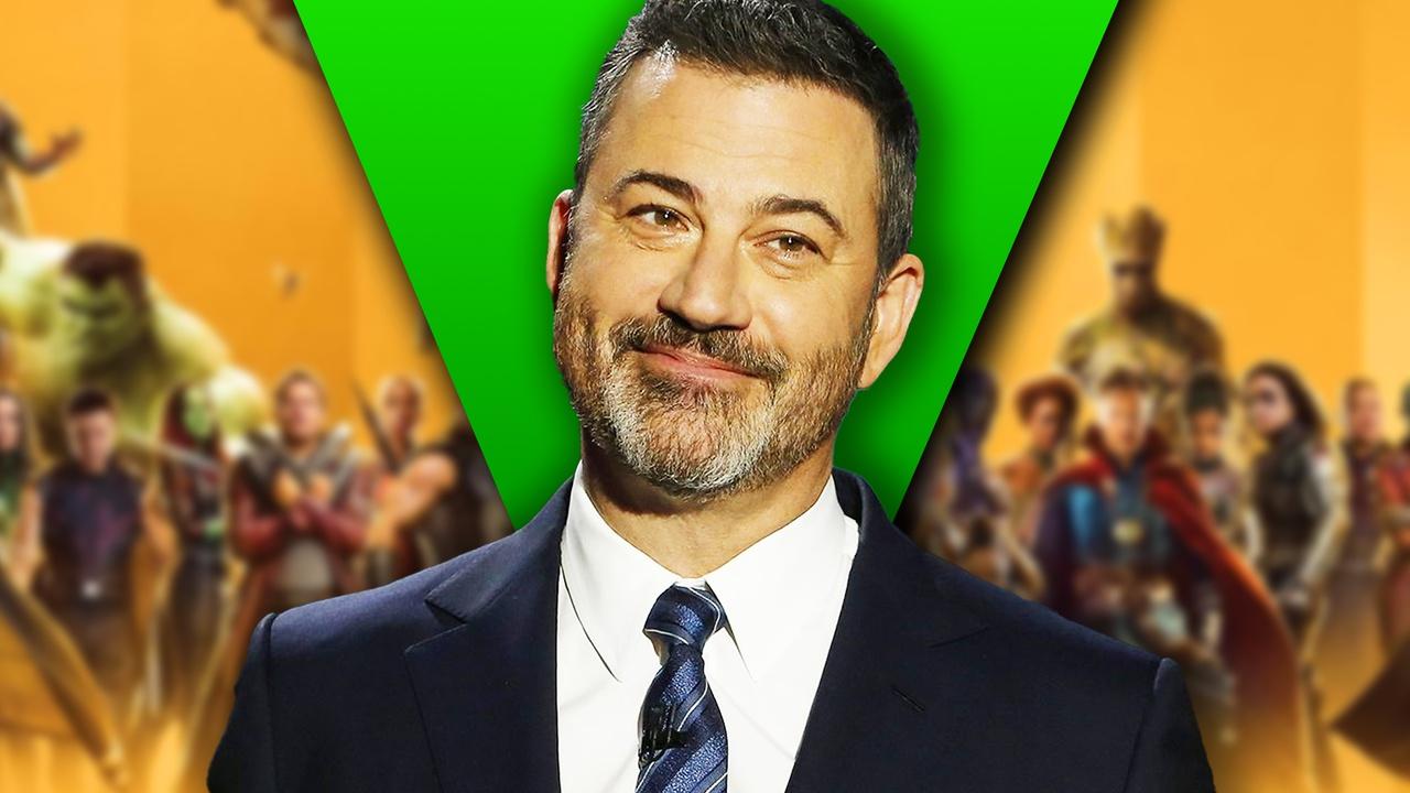 Jimmy Kimmel, Marvel characters in background.