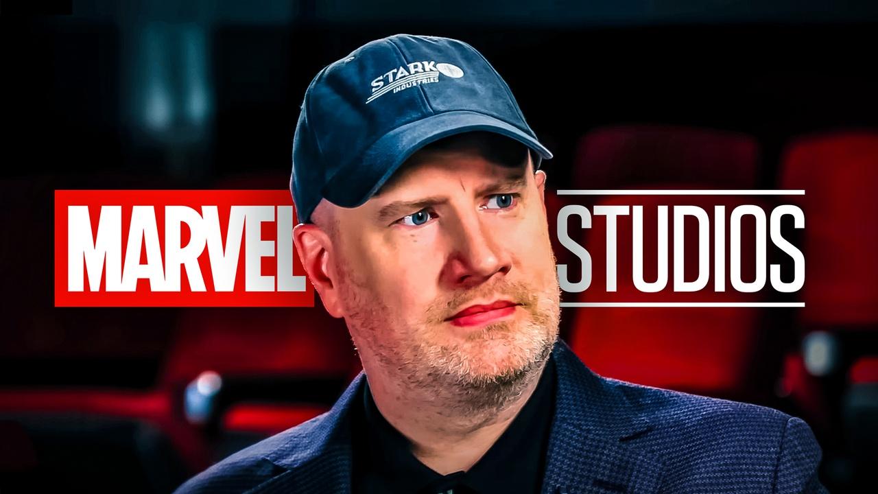 Kevin Feige in Stark Industries hat, Marvel Studios logo