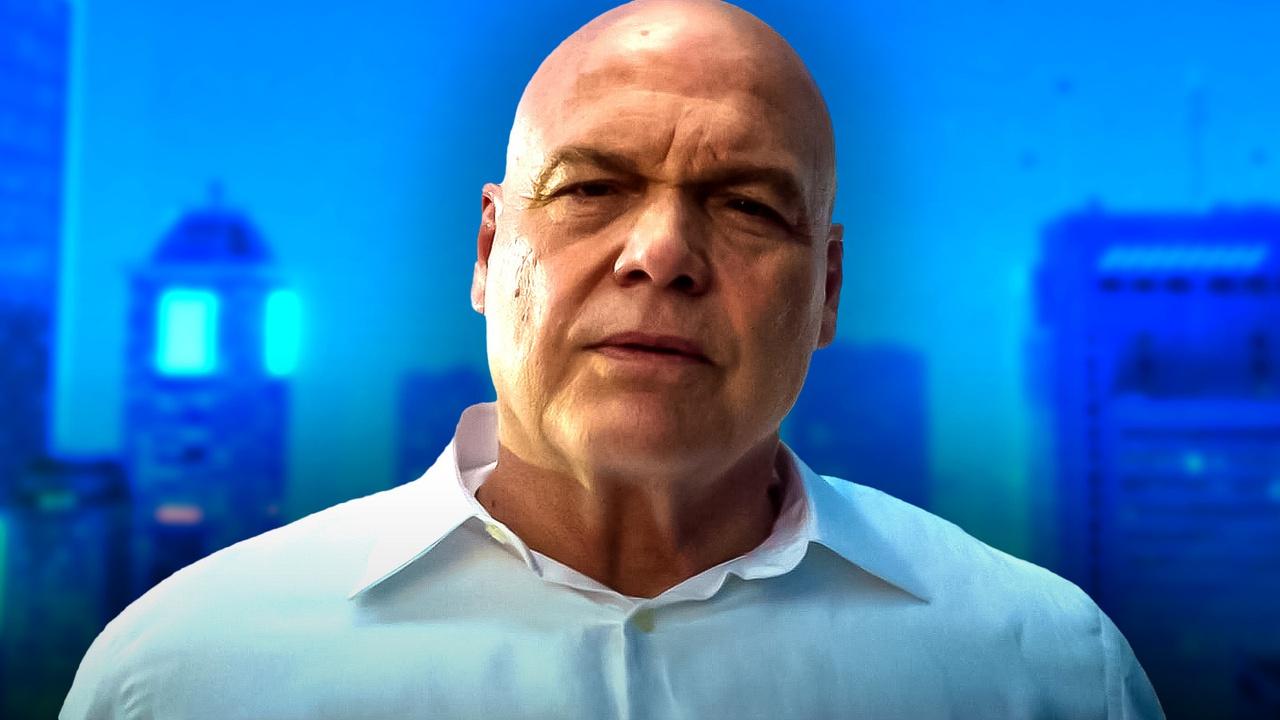 Vincent D'Onofrio Kingpin, Daredevil Born Again Season 2, Blue New York background.