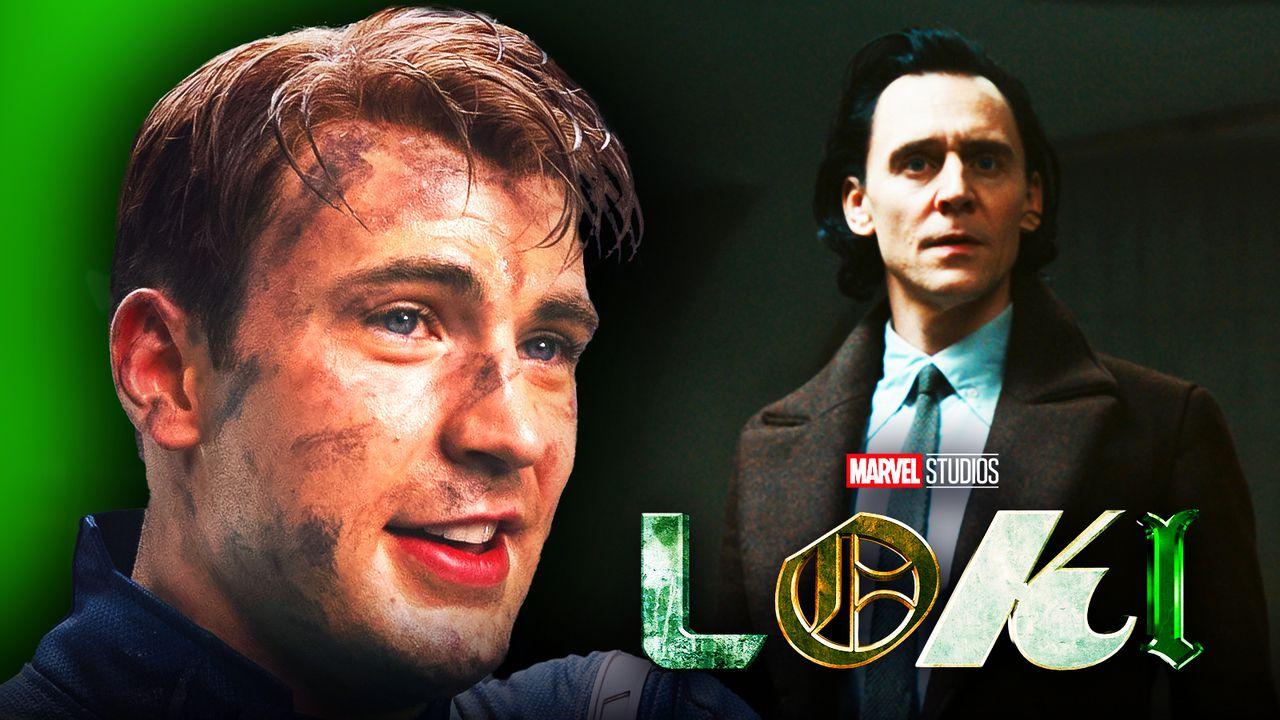 Chris Evans as Captain America, Tom Hiddleston as Loki, Loki logo