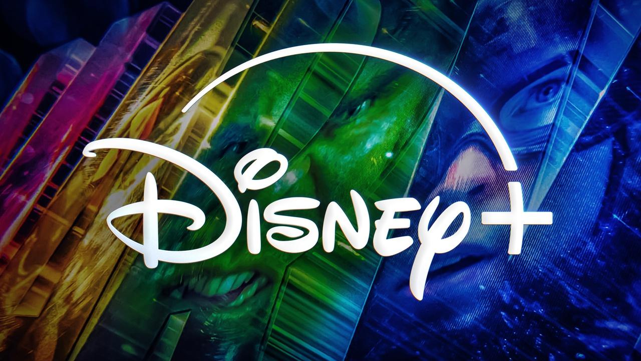 Disney+ logo, Marvel background