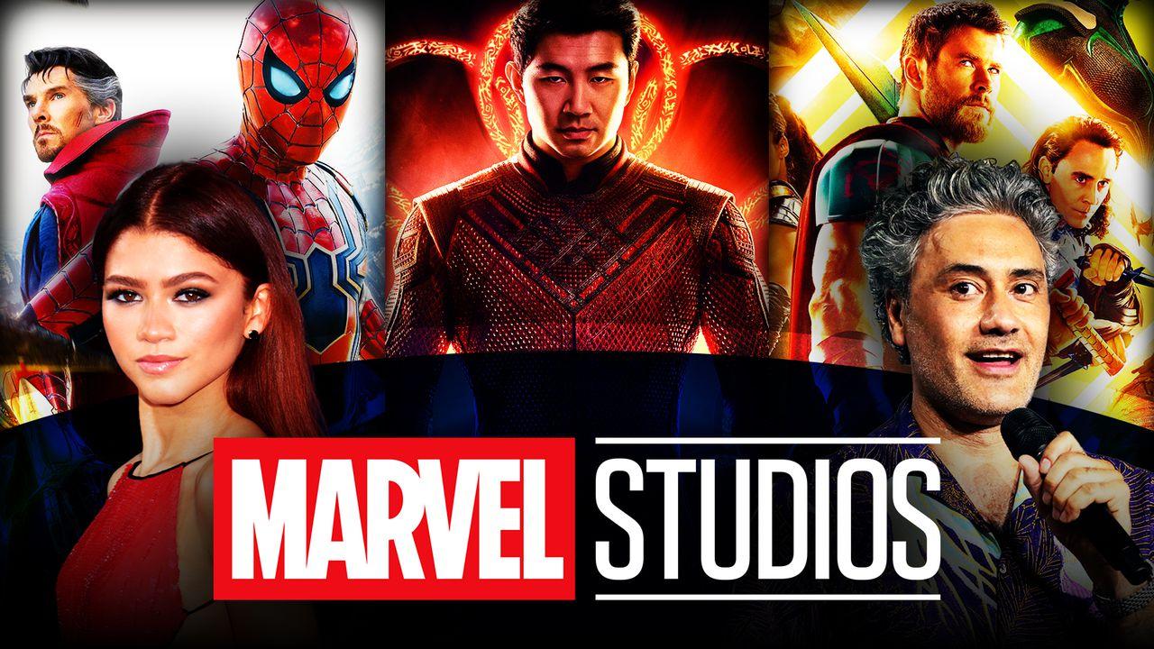 Simu Liu as Shang-Chi, Taika Waititi, Zendaya, Marvel Studios logo