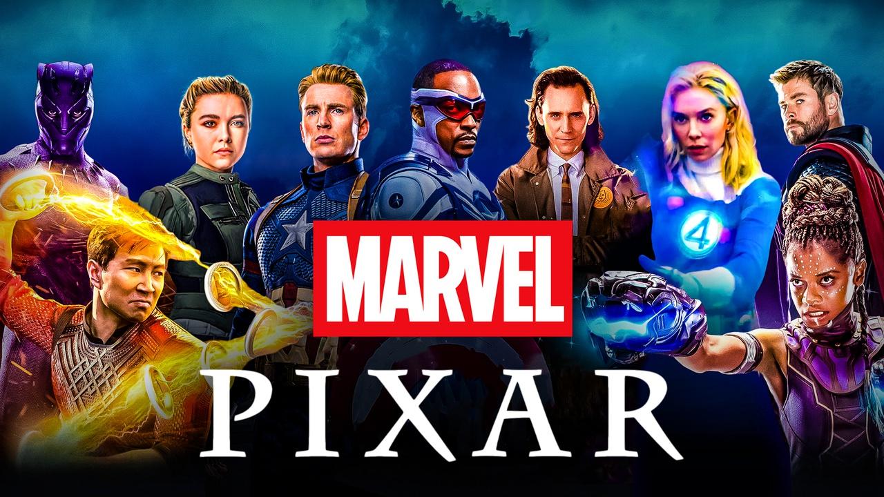 Marvel superheroes, Pixar and Marvel logos