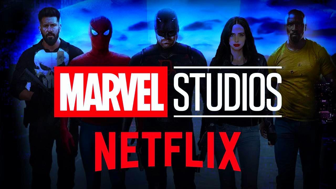 Marvel Studios and Netflix logos, MCU Netflix heroes in line