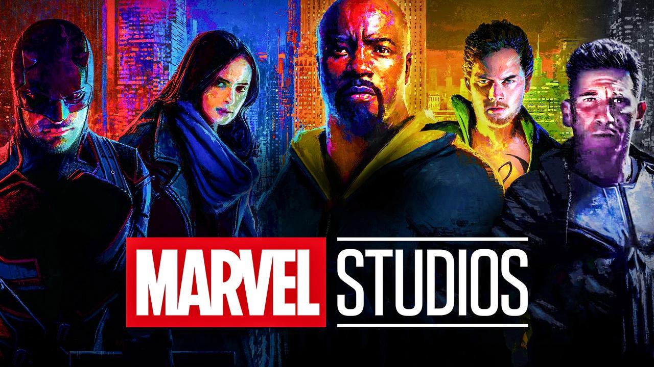 Marvel Studios logo, MCU Netflix characters Punisher, Iron Fist, Luke Cage, Jessica Jones, Daredevil