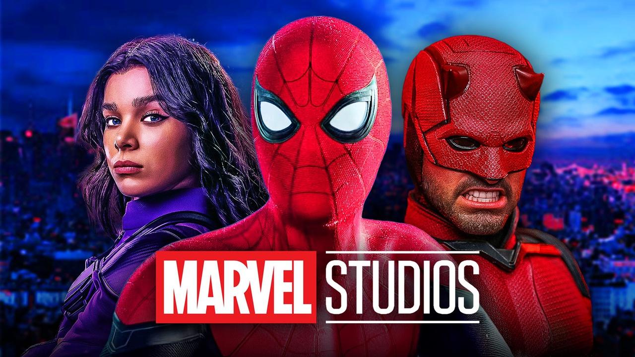 MCU Kate Bishop, Spider-Man, Daredevil, Marvel Studios logo