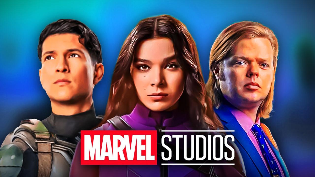 Marvel sidekicks Joaquin Torres, Kate Bishop, Foggy Nelson, Marvel Studios logo