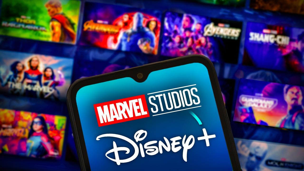 Marvel Studios and Disney Plus logos, movie and TV show posters