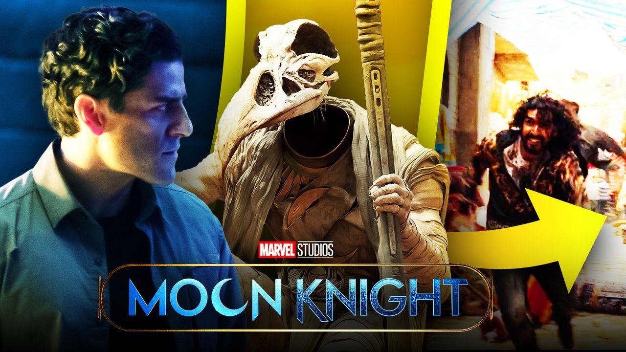 Moon Knight logo, Oscar Isaac as Marc Spector, Khonshu