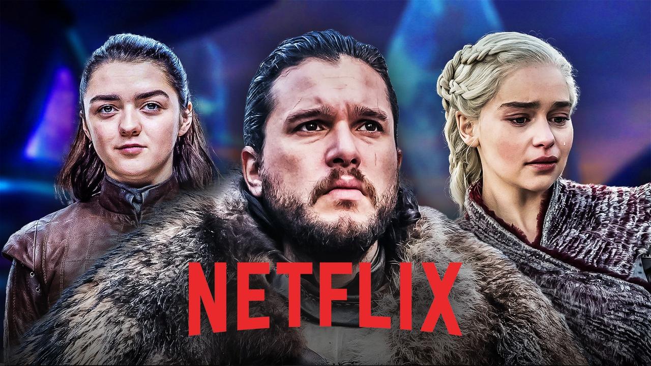 Arya, Jon and Daenerys From game of Thrones, Netflix logo.