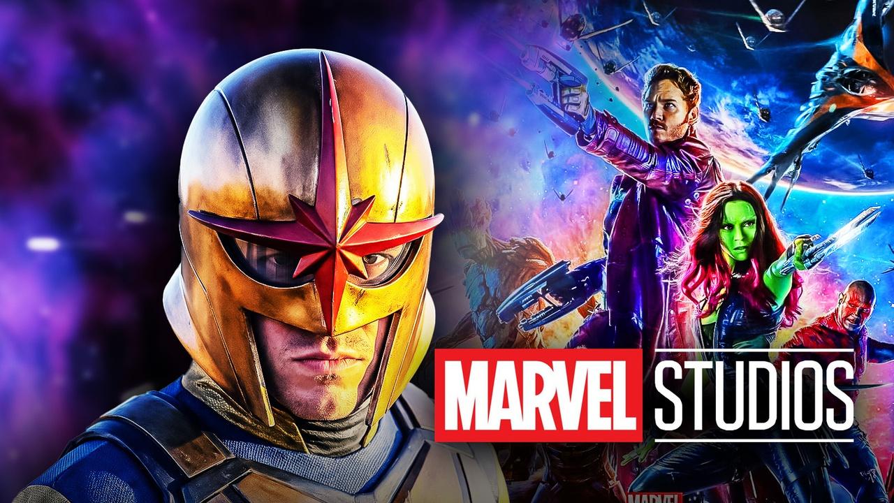 The Nova Corps and the Guardians of the Galaxy alongside Marvel Studios' logo.