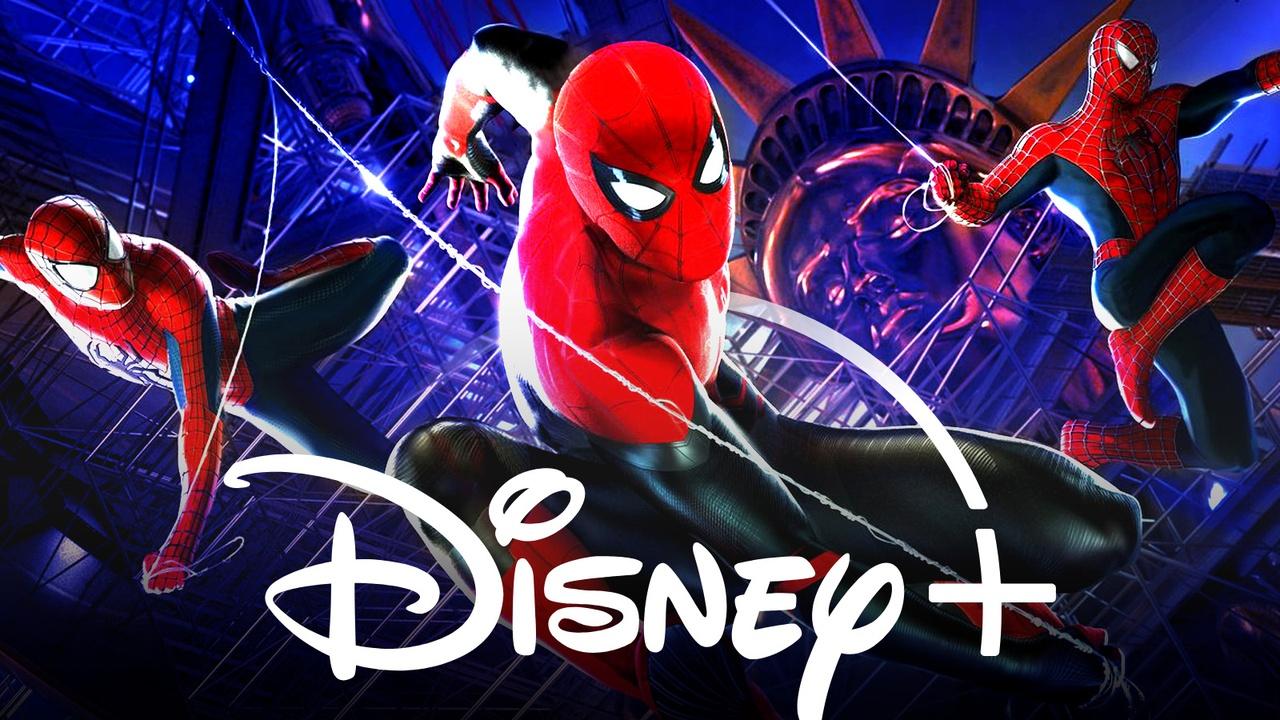 Andrew Garfield's Spider-Man, Tom Holland's Spider-Man, Tobey Maguire's Spider-Man, Disney+ logo